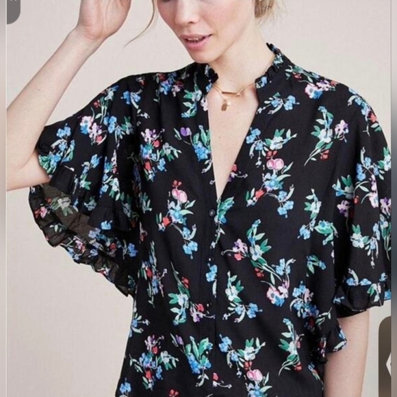 Anthropologie Tops - Anthropologie Black Floral Blouse